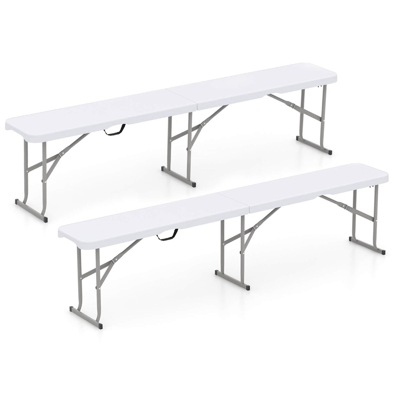 Costway 1/2 PCS Portable Folding Bench with Convenient Handle Non-slip Foot Pads Sturdy Metal Legs